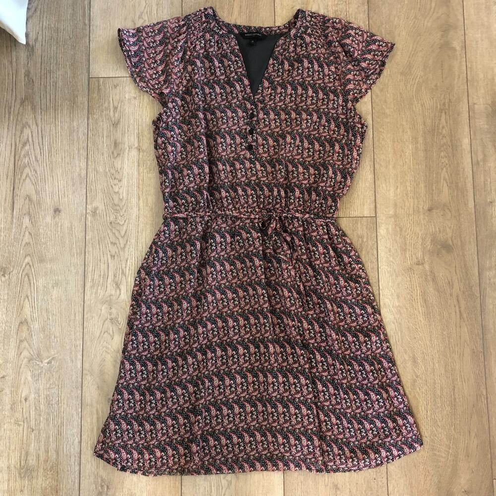 Banana Republic Pink‎ Paisley Flutter Sleeve Fit & Flare Belt Lined Dress Size M